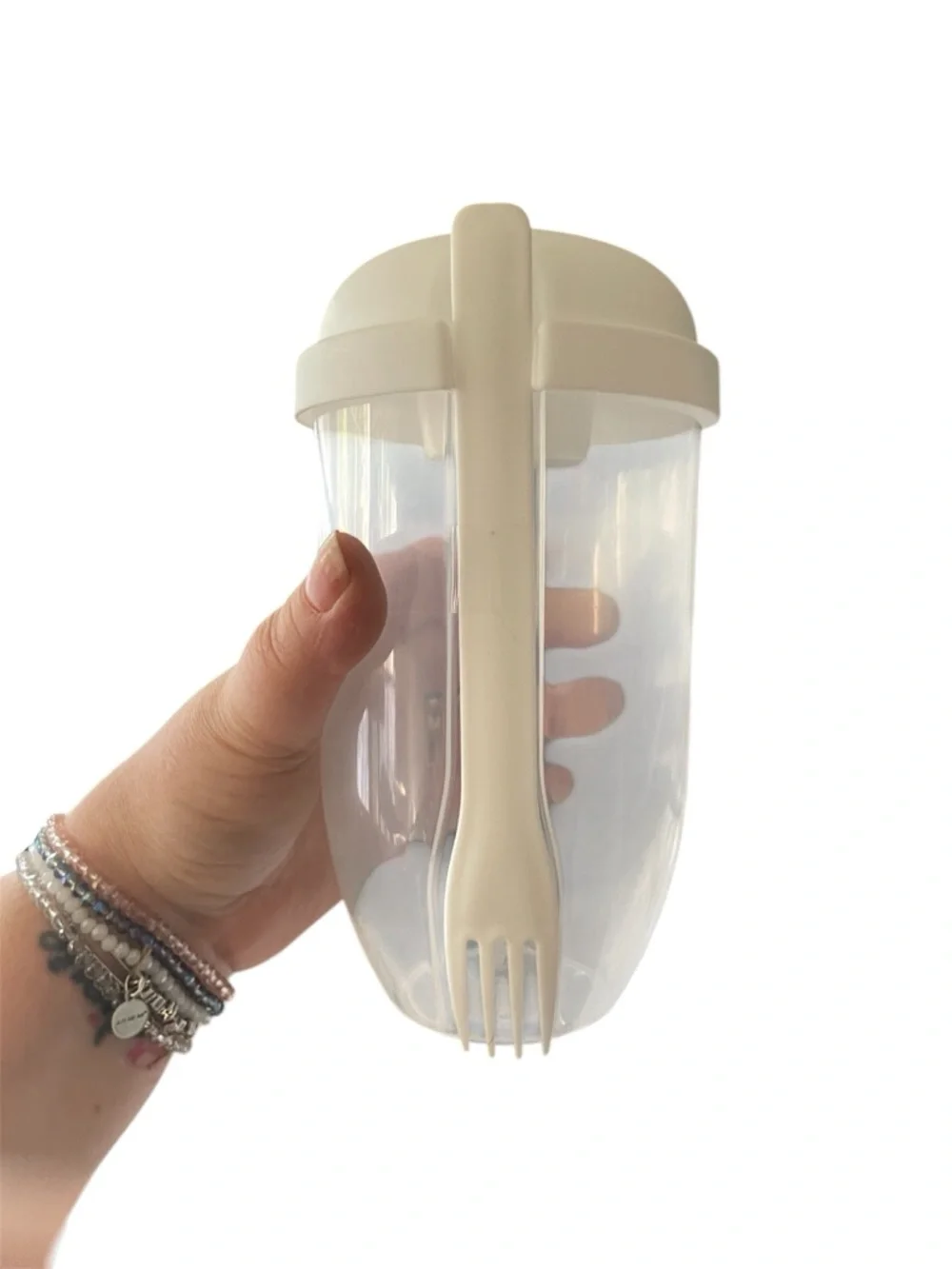 Set of 3 White Plastic Salad Shaker Containers with Built-in Forks. Brand new!